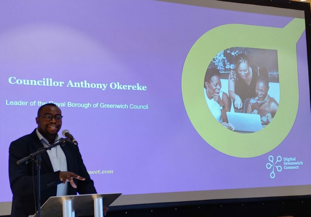 Cllr Okereke, Leader of the Royal Borough of Greenwich, speaking at the launch of Digital Greenwich Connect Ltd. 