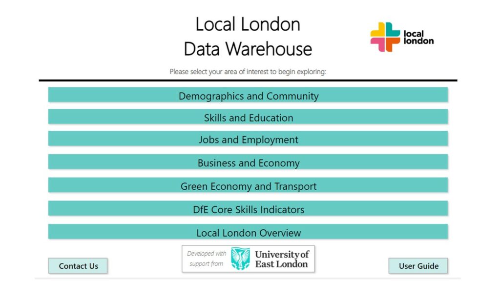 Screenshot of the Local London Data Warehouse