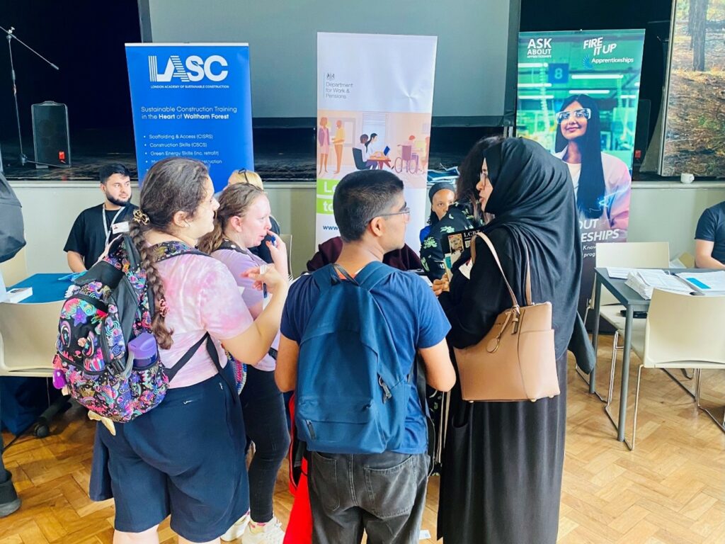 Photo of adults and students at the Waltham Forest SEND / LDD Careers Fair.